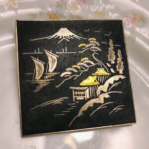Vtg Amita Fuji Mountain Damascene Gold Sterling Inlay Japanese Jewelry Brooch